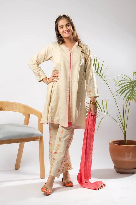 Senorita - Girls Casual Dress - Casual Plus 3 Piece Suit - Cotton Self Dobby - GBD-03402