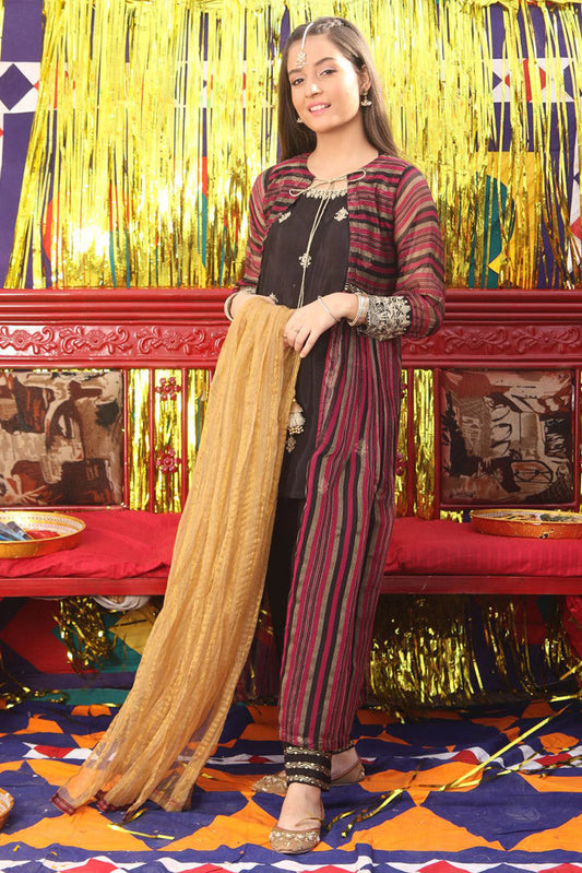 Senorita - GDD-01820 | Multicolor & Black | | Pure Banarsi Khaddi Dobby | Formal 3 Piece Suit