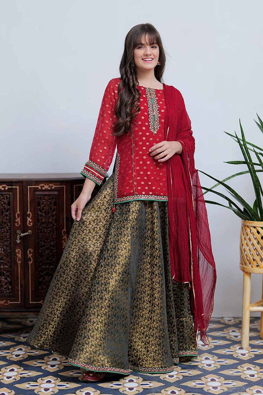Senorita - GDD-02099 | Maroon & Black | Formal 3 Piece Suit | Banarsi Khaddi Jacquard