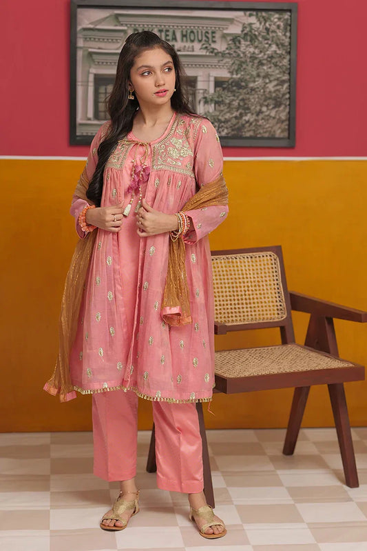 GDD-02745 | T.Pink & Gold | Formal 3 Piece Suit | Banarsi Masuri