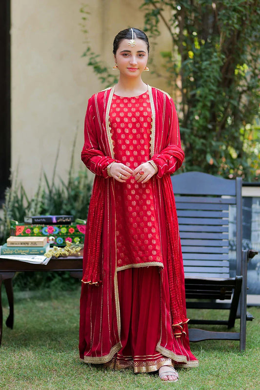 GDD-02812 | Red & Gold | Formal 3 Piece Suit | Viscose Crinkle Chiffon
