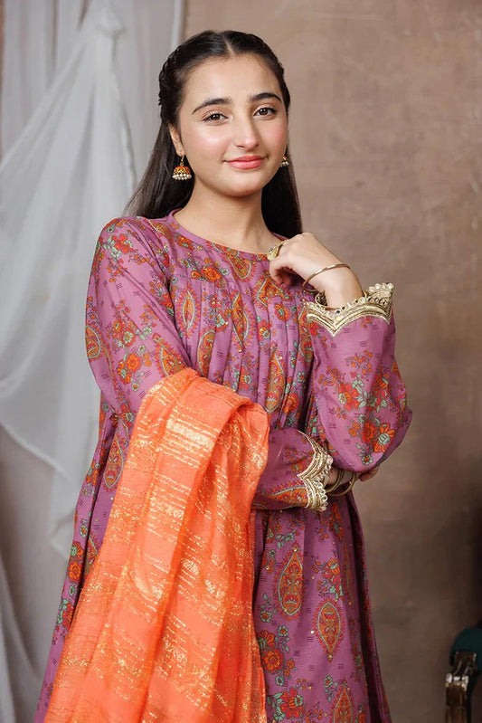 Girls formal clothes | Purple & Multicolor | Formal 3 Piece Suit | Cotton Shamray | GDD-03138