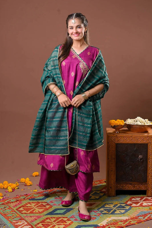 Senorita - Girls Eid Dress - Magenta & Multicolor - Formal 3 Piece Suit - GDD-03294