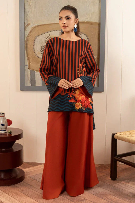 Picture of <!--bdv-->Stitch Vibes - Basic Wear Pret - 2 PC - Rust Co-Ord Set - Available at Raja Sahib