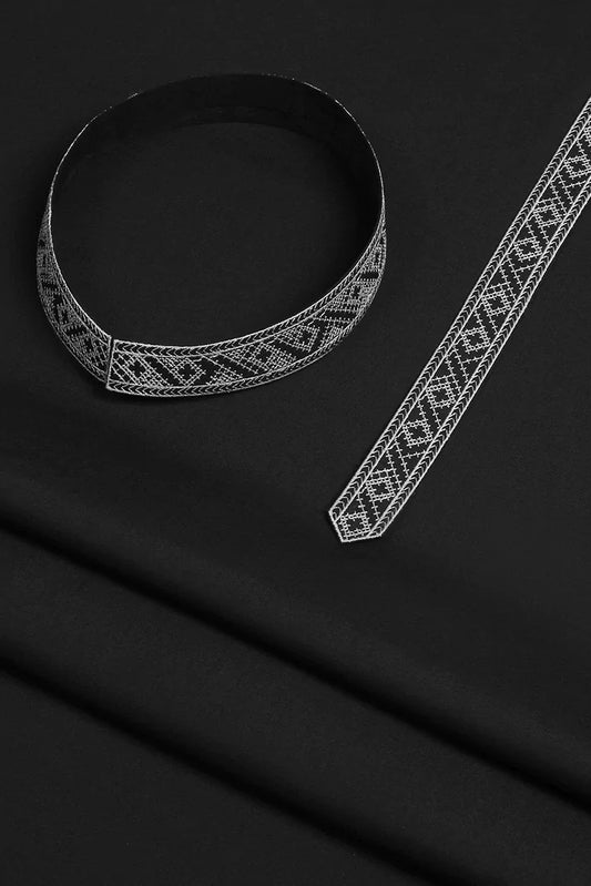 Fabrich - Men's Unstitch Tarkashi Effect Embroidered Bann - Black