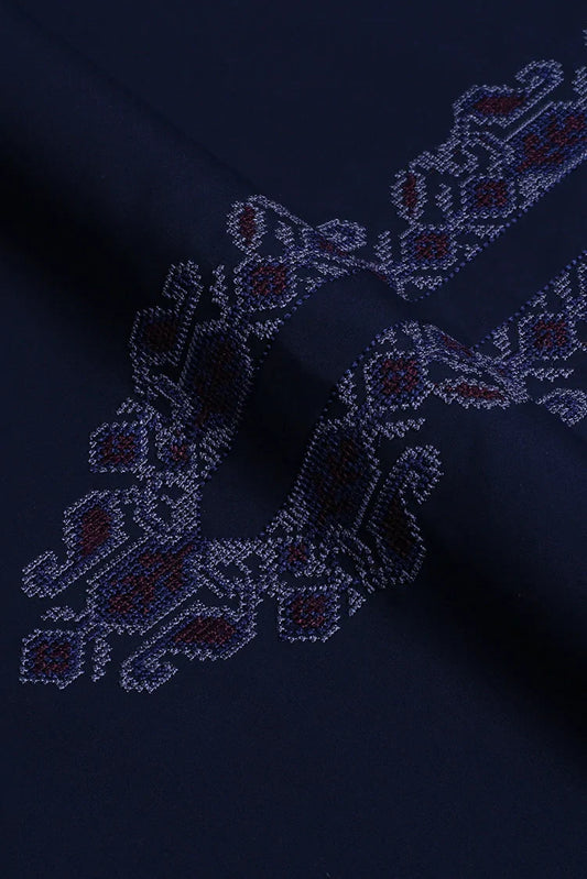 Fabrich - Men's Cross Stitch Embroidered Wash 'N Wear - Navy