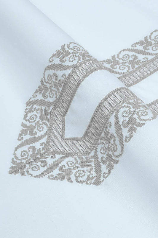 Fabrich - Men's Unstitch Cotton Thread Embroidered Kameez Shalwar - Off White