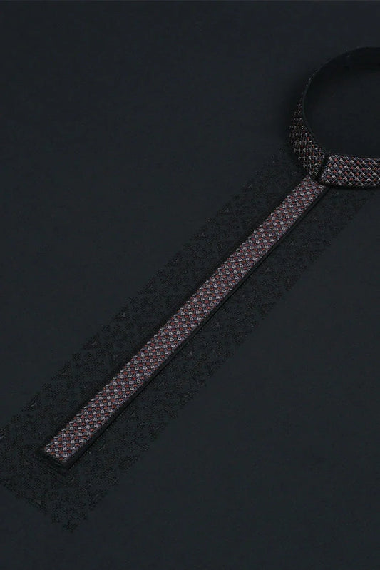 Fabrich - Men's Unstitch Multi-Colored Embroidered Kameez Shalwar - Black