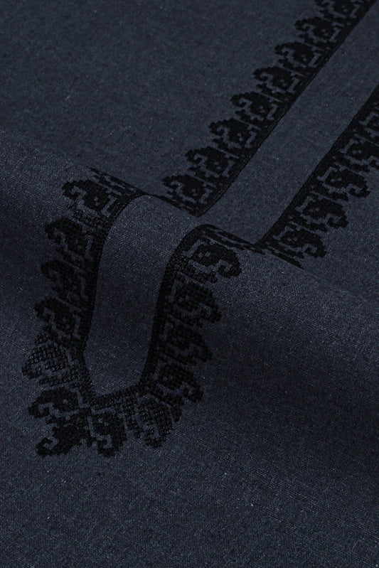 Fabrich - Men's Unstitch Contrast-Embroidered Khaddar Kameez Shalwar - Charcoal