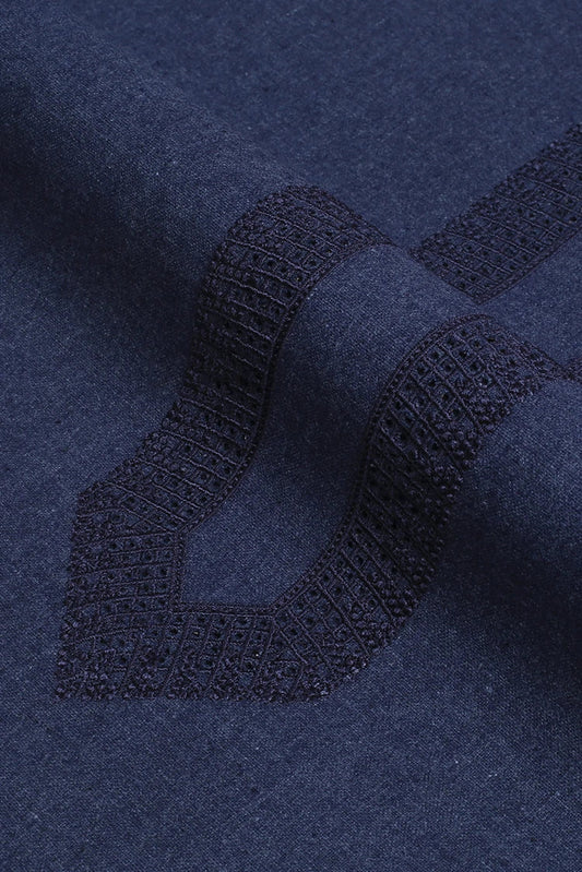 Fabrich - Men's Unstitch Embroidered Khaddar Cutwork - Denim