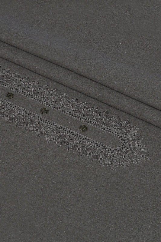 Fabrich - Men's Unstitch Embroidered Khaddar Cutwork Davy-Grey