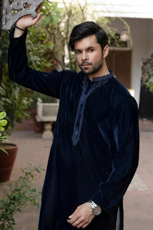 Fabrich - Mens Embroidered Kurta Shalwar - Navy