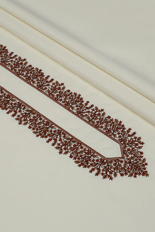 Fabrich - Men's Kashmiri Embroidered Wash 'N Wear Fabric Unstitch Kameez Shalwar - Cream