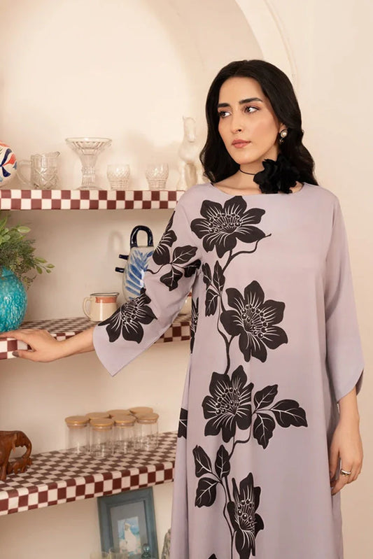 Picture of <!--cdg-->Stitch Vibes - Morganite RTW Collection - 1 PC - Lilac Long Shirt - Available at Raja Sahib