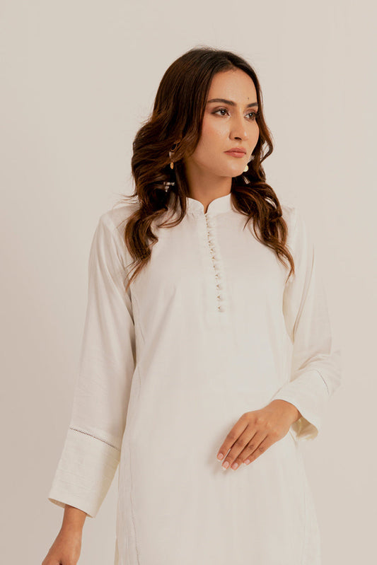 Picture of <!--mv-->The Slay Wear - Basic Stitched - Ivory Pleated Set - Available at Raja Sahib