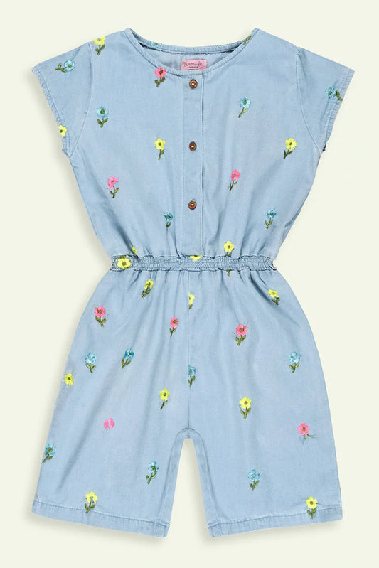 Ixample - Girls Floral Embroidered Denim Playsuit