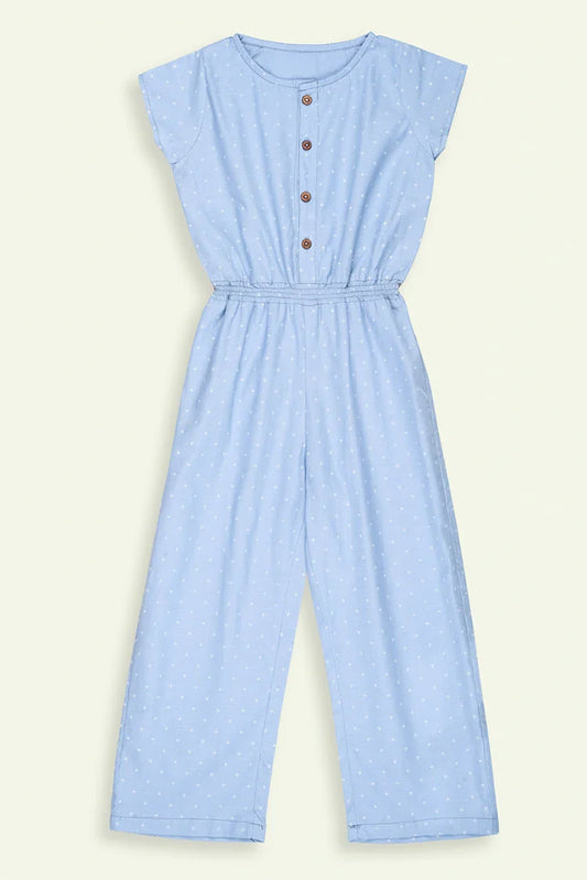 Ixample - Girls Sky Blue Printed Wide Leg Jumpsuit