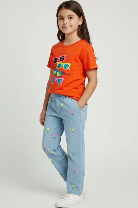 Ixample - Wide Leg Embroidered Denim Jeans