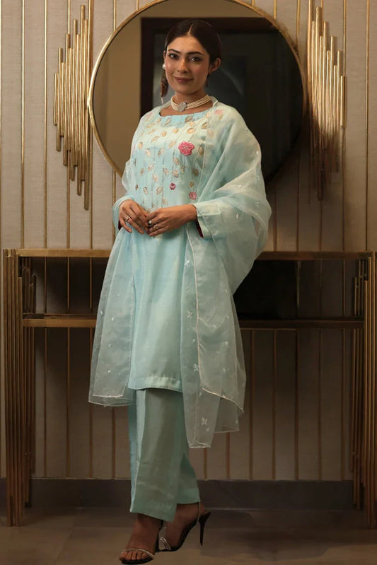 Picture of <!--ya-->Emeralds - Embroidered Silk Festive Pret - Ice Blue - Available at Raja Sahib