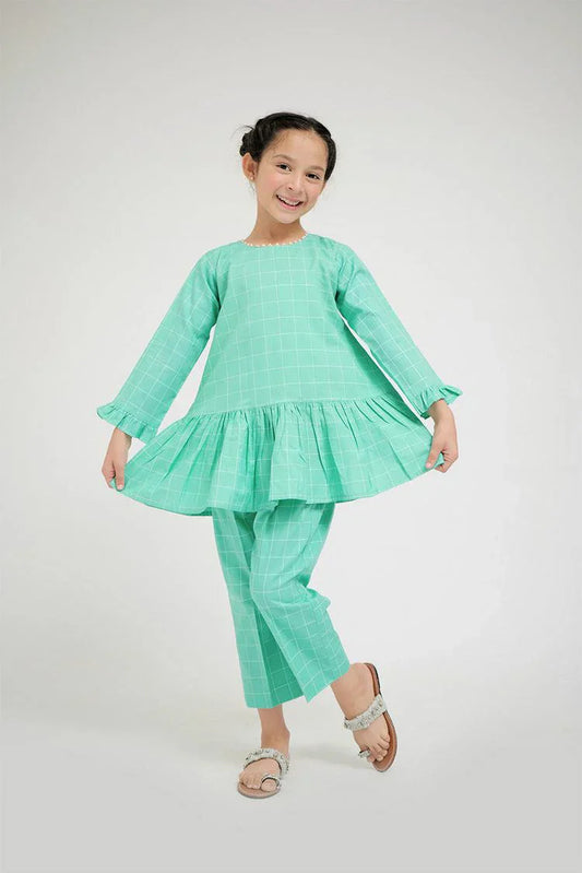 Senorita - KAC-02641 - Sea Green - Casual 2 Piece Suit - Cotton Self Dobby Check