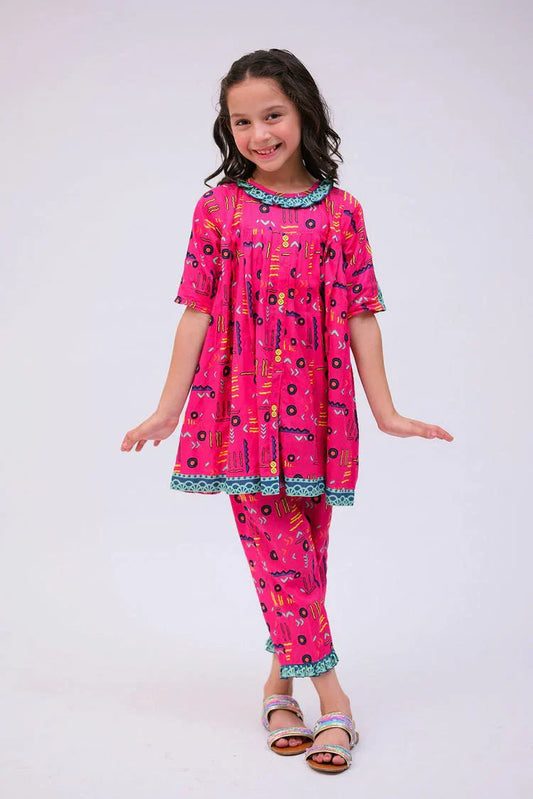 Senorita - KAC-02721 - Shocking Pink & Multicolor - Casual 2 Piece Suit - Cotton Lawn Printed