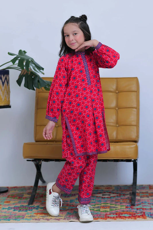 KAC-02804 | Red & Multicolor | Casual 2 Piece Suit | Cotton Dobby Self