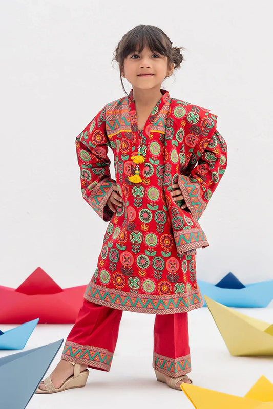 KAD-02394 | Red & Multicolor | Casual 3 Piece Suit | Cotton Khaddar Printed