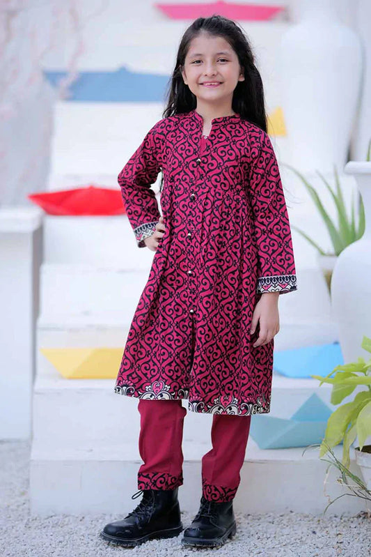 KAD-02471 | Shocking Pink & Black | Casual 3 Piece Suit | Khaddar Printed