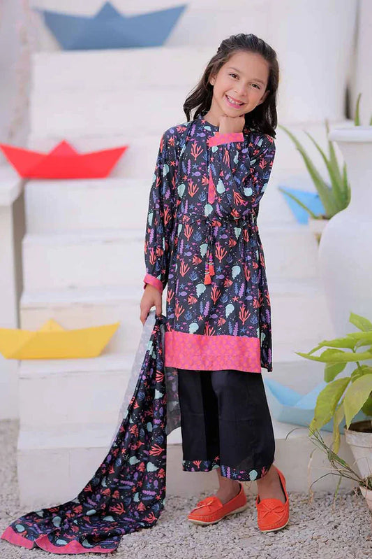 KAD-02480 | Black & Multicolor | Casual 3 Piece Suit | Marina Fabric Printed