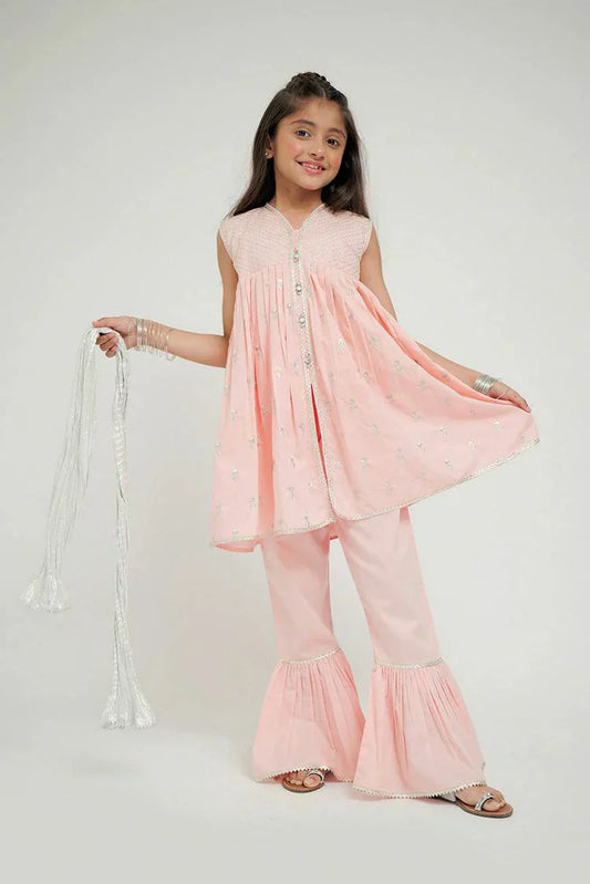 Senorita - KAD-02636 - Pink & Silver - Casual 3 Piece Suit - Cotton Plain Cambric