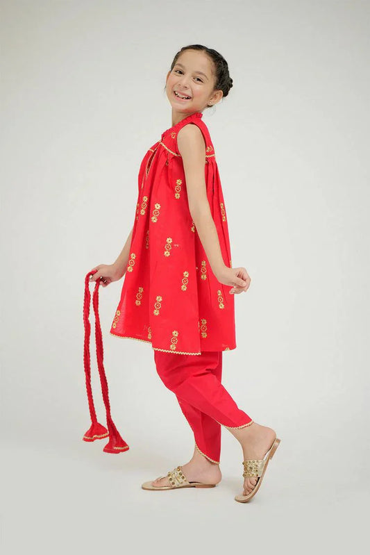 Senorita - KAD-02639 - Turquoise Green & Golden - Casual 3 Piece Suit - Cotton Plain Cambric