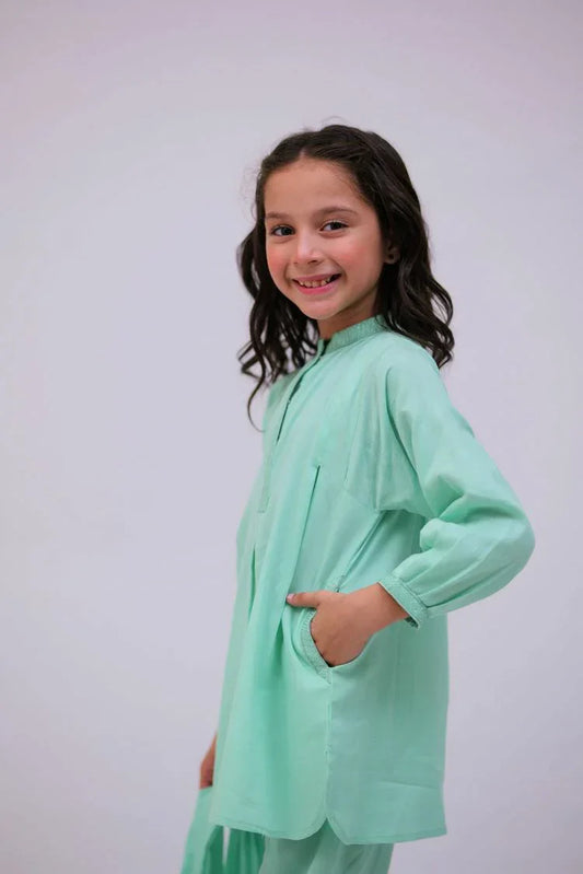 Picture of <!--bfs-->Senorita - KAD-02733 - Sea Green - Casual 3 Piece Suit - Cotton Self Dobby - Available at Raja Sahib
