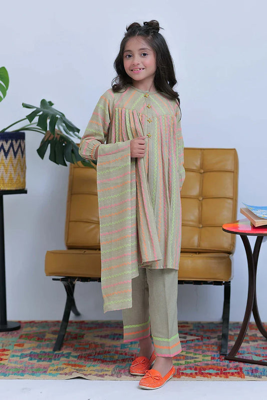 KAD-02827 | Fawn & Multicolor | Casual 3 Piece Suit | Karandi Fabric Dobby Jacquard