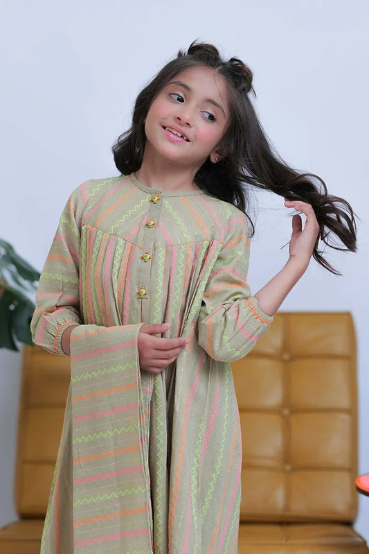 KAD-02827 | Fawn & Multicolor | Casual 3 Piece Suit | Karandi Fabric Dobby Jacquard