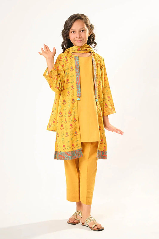 Kids winter clothes | Mustard & Multicolor | Casual 3 Piece Suit | Cotton Khaddar Printed | KAD-03191