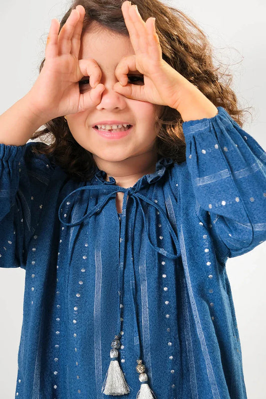 Kids winter clothes | Blue & Silver | Casual 3 Piece Suit | Cotton Karandi Dobby | KAD-03216