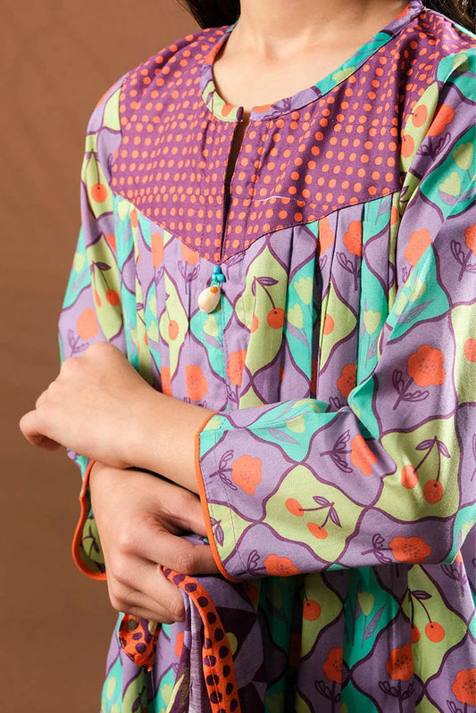 Senorita - Purple & Multicolor - Casual 3 Piece Suit - Cotton Lawn Printed - KAD-03320