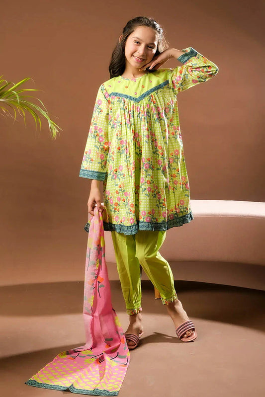 Senorita - Perrot Green & Multicolor - Casual 3 Piece Suit - Cotton Lawn Printed - KAD-03336