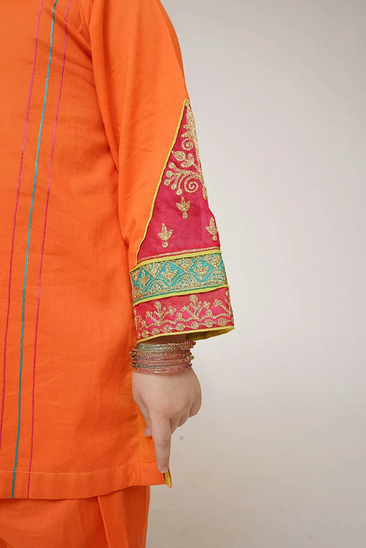 Senorita - Kids Casual Dress - Casual 3 Piece Suit - Cotton Plain Embroidery - KAD-03423
