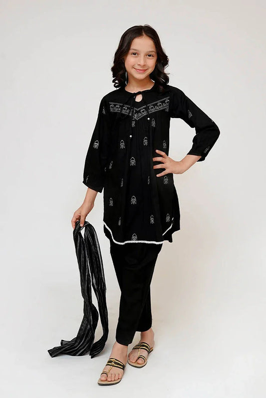 Senorita - Kids Eid Dress - Black & White - Casual 3 Piece Suit - KAD-03429