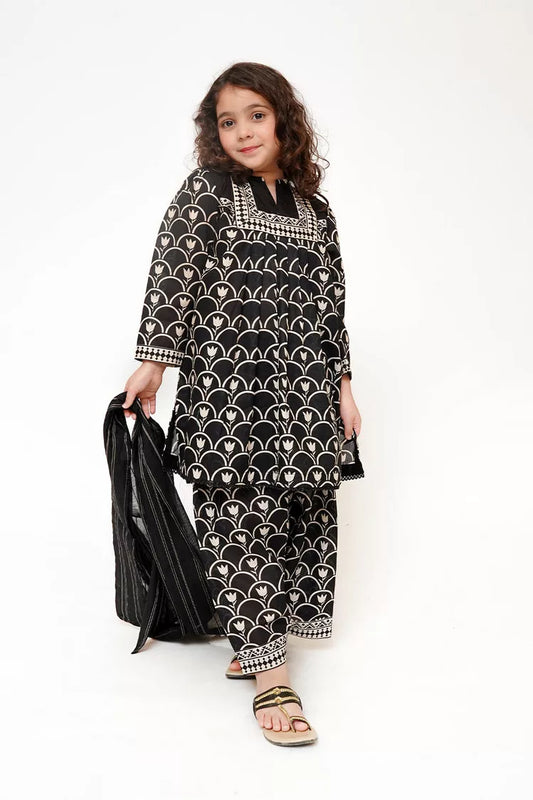 Senorita - Kids Casual Dress - Black & Fawn - Casual 3 Piece Suit - KAD-03497