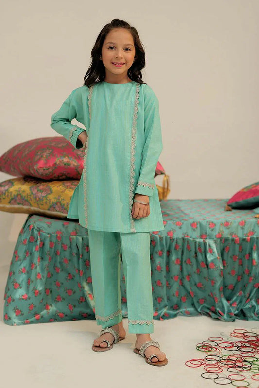 Senorita - KBC-02618 - Sea Green & Multicolor - Casual 3 Piece Suit - Cotton Dobby Jacquard