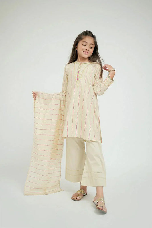 Senorita - KBD-02644 - Fawn & Shocking Pink - Casual Plus 3 Piece Suit - Cotton Dobby Jacquard