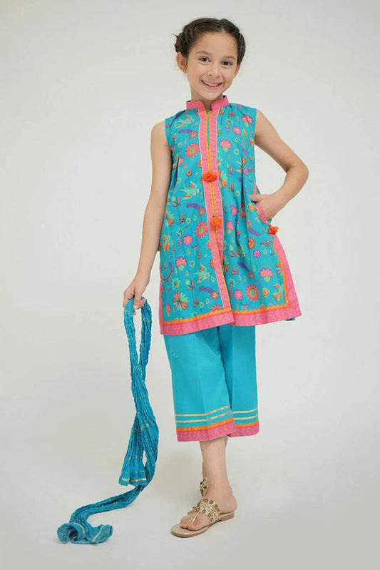 Senorita - KBD-02693 - Ferozi & Multicolor - Casual Plus 3 Piece Suit - Cotton Gold Print Lawn