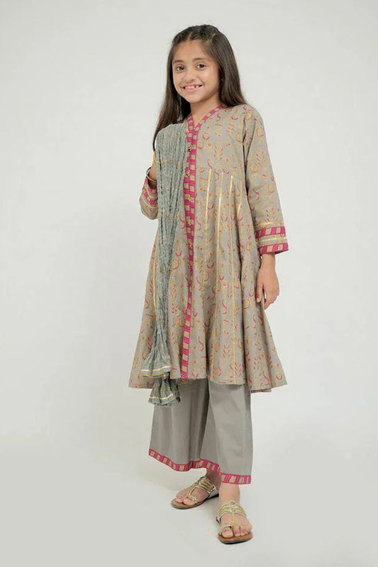 Senorita - KBD-02695 - Grey & Multicolor - Casual Plus 3 Piece Suit - Cotton Gold Print Lawn
