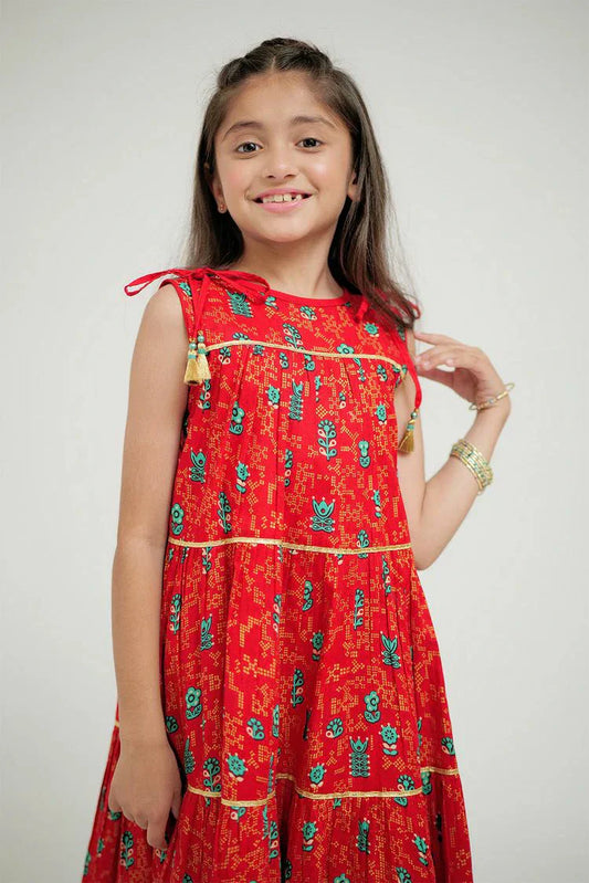 Senorita - KBD-02706 - Red & Multicolor - Casual Plus 3 Piece Suit - Cotton Gold Print Lawn