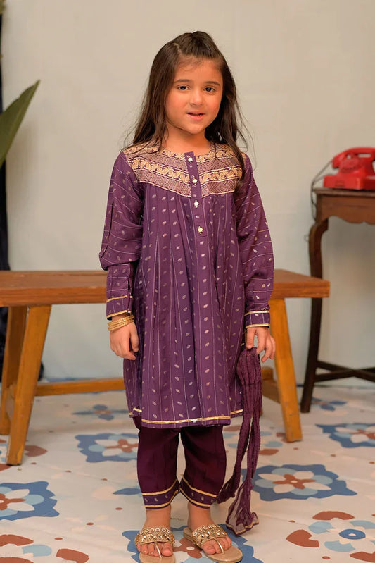 Picture of KBD-02710 | Purple & Gold | Casual Plus 3 Piece Suit | Viscose Filament Jacquard - Available at Raja Sahib