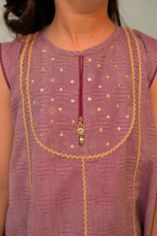 Picture of KBD-02845| Magenta & Gold | Casual Plus 3 Piece Suit | Cotton Jacquard - Available at Raja Sahib