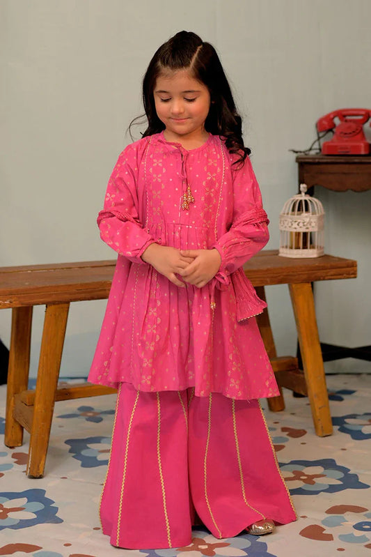 Picture of KBD-02856 | Shocking Pink & Gold | Casual Plus 3 Piece Suit | Cotton Jacquard - Available at Raja Sahib