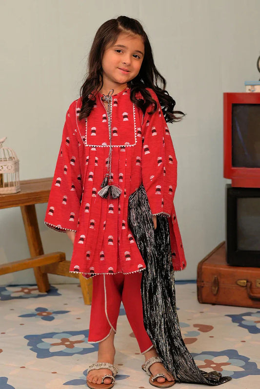 Picture of KBD-02860 | Red & Multicolor | Casual Plus 3 Piece Suit | Cotton Viscose Filament Jacquard - Available at Raja Sahib